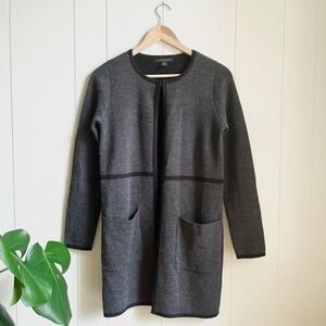 Tahari Merino Wool Blend Open Front Long Line Cardigan Pockets Long Slee…